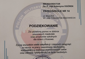 Podziękowanie za zbiórkę