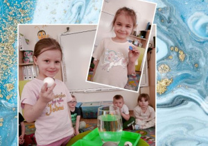 Amelka trzyma kulę styropianową a Zuzia - mały kamyk