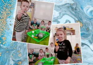 Tymek trzyma w ręce guzik a Zosia - piórko