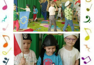 Dzieci przebrane za przedstawicieli różnych zawodów w trakcie pochodu majowego