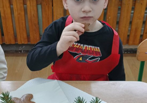 Chłopiec je piernika.