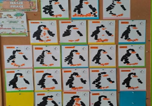 Prace plastyczne dzieci wydzieranka przedstawiająca postać pingwina