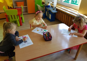 Viktoria, Laura i Amelka kolorują obrazek dzieci